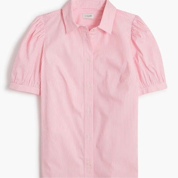 J Crew Factory Striped puff-sleeve button-up, pink and white size Large, NWT C29 - Picture 2 of 8